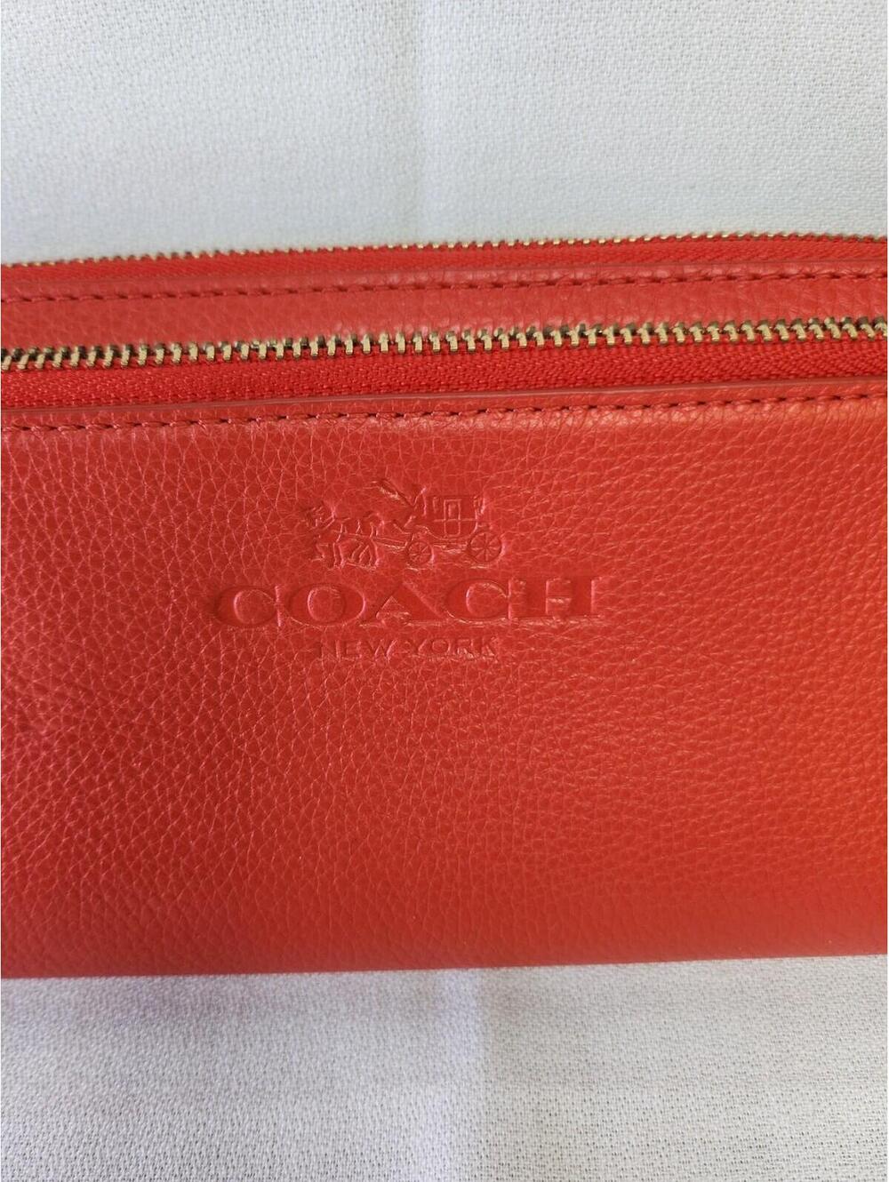 Coach Red Wristlet Wallet with Zipper, Logo, Strap and Credit Card Slots - Picture 2 of 5